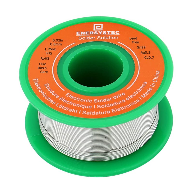 E ENERSYSTEC Solder Wire Rosin Core No Lead Wire Thin 0.6mm 50g Fine Solder with Flux 2.5 PB Free Sn99 Ag0.3 Cu0.7 Flow 0.11lb Electronics Soldering DIY Repair Tiny - Image 1